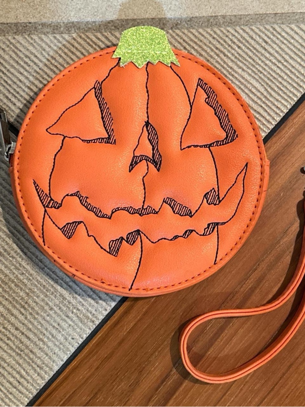 Orange Jack-O-Lantern Wristlet